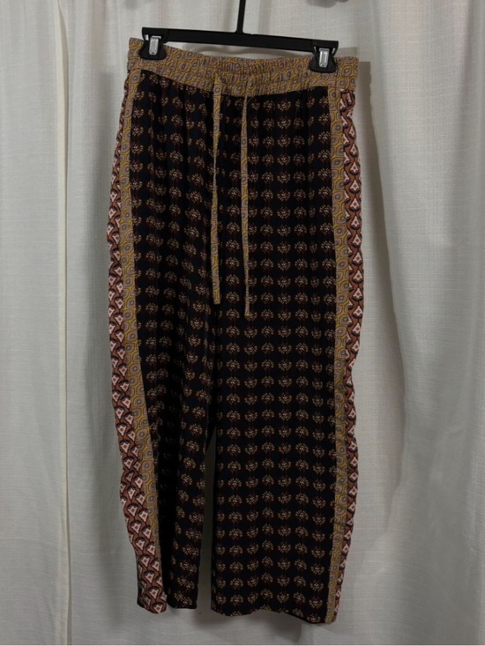 Zara Pants with Brown & Cream Mixed Geometric Print